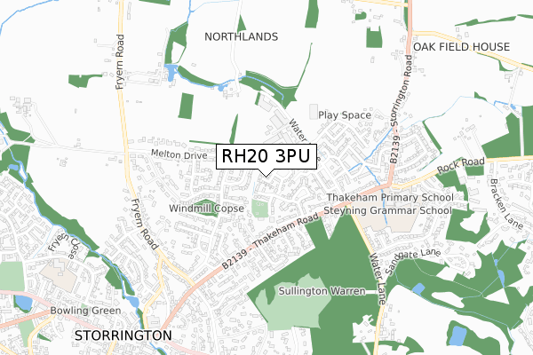 RH20 3PU map - small scale - OS Open Zoomstack (Ordnance Survey)