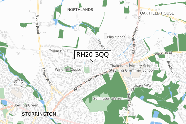 RH20 3QQ map - small scale - OS Open Zoomstack (Ordnance Survey)