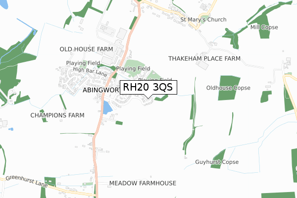 RH20 3QS map - small scale - OS Open Zoomstack (Ordnance Survey)