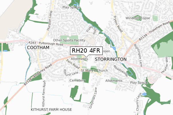 RH20 4FR map - small scale - OS Open Zoomstack (Ordnance Survey)