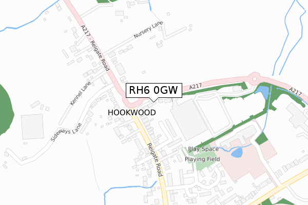 RH6 0GW map - large scale - OS Open Zoomstack (Ordnance Survey)