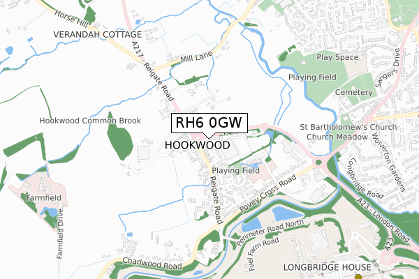 RH6 0GW map - small scale - OS Open Zoomstack (Ordnance Survey)