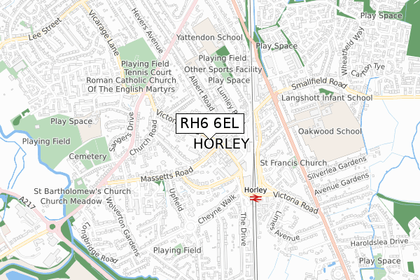 RH6 6EL map - small scale - OS Open Zoomstack (Ordnance Survey)