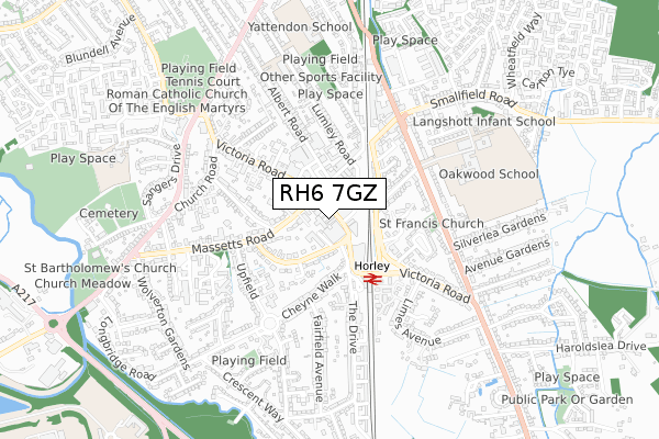 RH6 7GZ map - small scale - OS Open Zoomstack (Ordnance Survey)