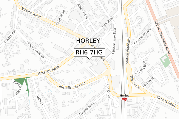 RH6 7HG map - large scale - OS Open Zoomstack (Ordnance Survey)