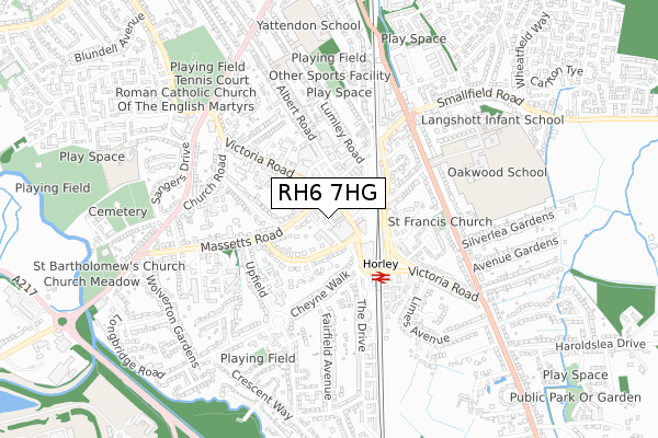 RH6 7HG map - small scale - OS Open Zoomstack (Ordnance Survey)