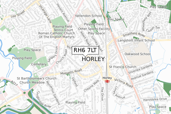 RH6 7LT map - small scale - OS Open Zoomstack (Ordnance Survey)