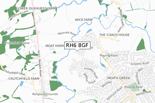 RH6 8GF map - small scale - OS Open Zoomstack (Ordnance Survey)