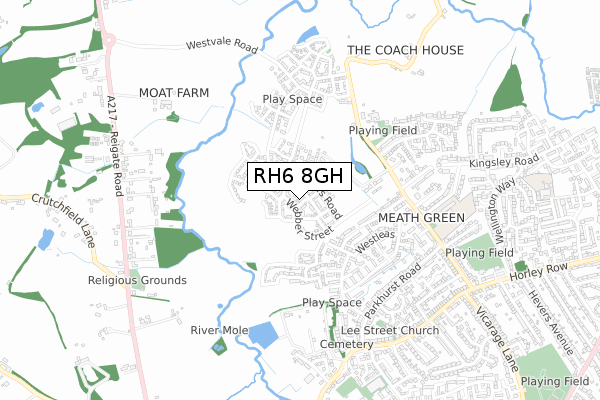 RH6 8GH map - small scale - OS Open Zoomstack (Ordnance Survey)