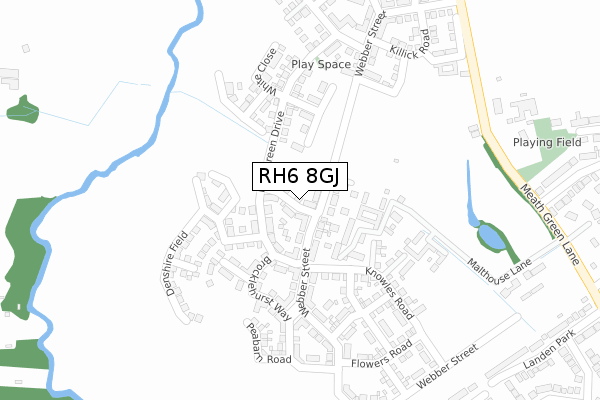 RH6 8GJ map - large scale - OS Open Zoomstack (Ordnance Survey)