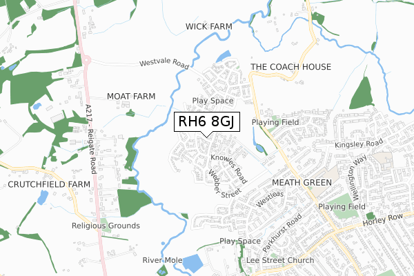 RH6 8GJ map - small scale - OS Open Zoomstack (Ordnance Survey)