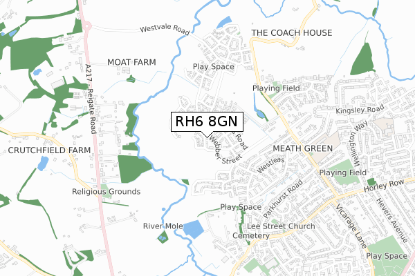 RH6 8GN map - small scale - OS Open Zoomstack (Ordnance Survey)