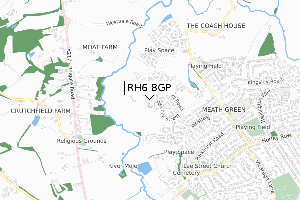 RH6 8GP map - small scale - OS Open Zoomstack (Ordnance Survey)