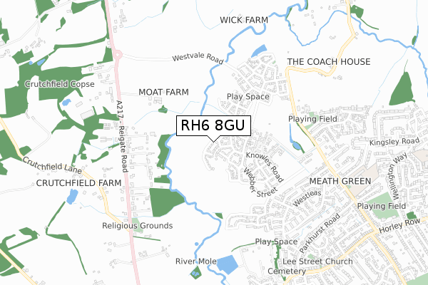 RH6 8GU map - small scale - OS Open Zoomstack (Ordnance Survey)