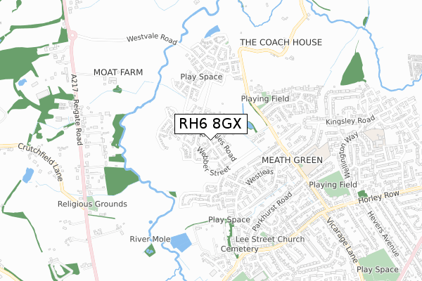 RH6 8GX map - small scale - OS Open Zoomstack (Ordnance Survey)