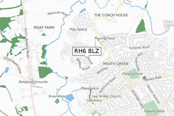 RH6 8LZ map - small scale - OS Open Zoomstack (Ordnance Survey)