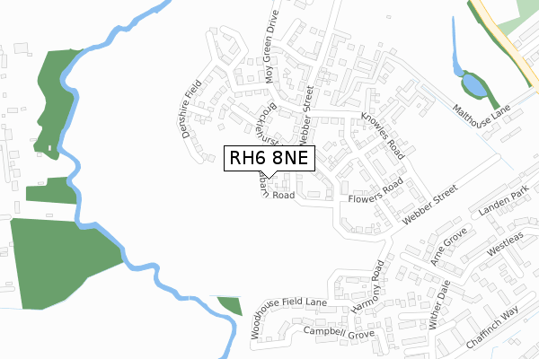 RH6 8NE map - large scale - OS Open Zoomstack (Ordnance Survey)