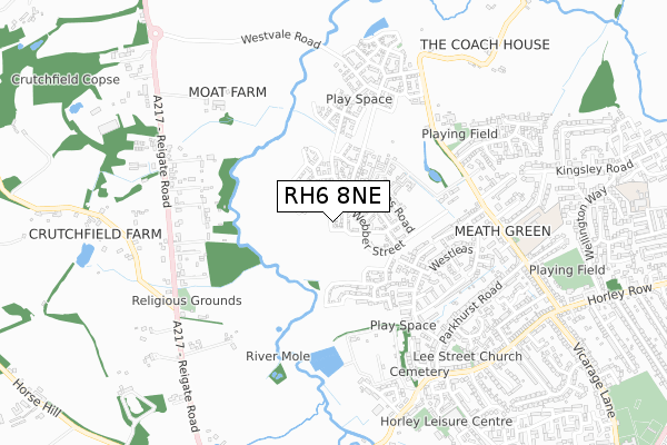 RH6 8NE map - small scale - OS Open Zoomstack (Ordnance Survey)