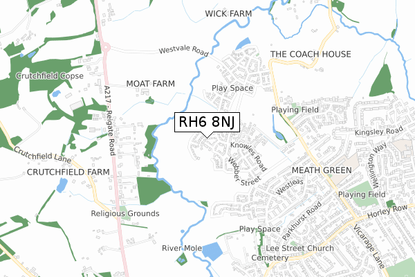 RH6 8NJ map - small scale - OS Open Zoomstack (Ordnance Survey)