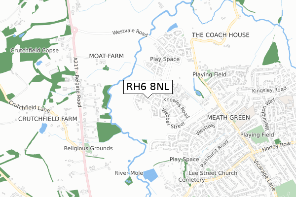 RH6 8NL map - small scale - OS Open Zoomstack (Ordnance Survey)