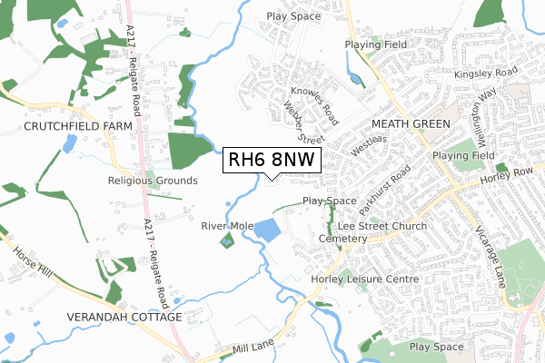 RH6 8NW map - small scale - OS Open Zoomstack (Ordnance Survey)