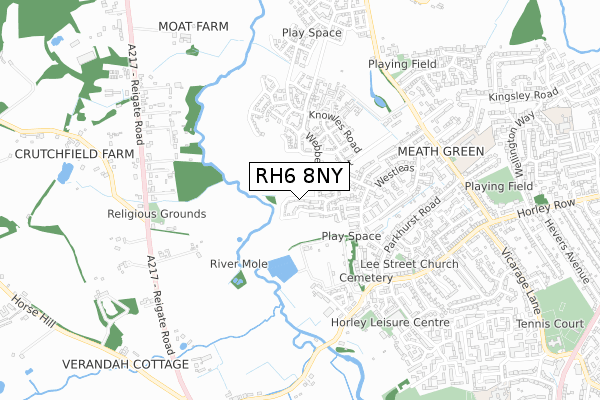 RH6 8NY map - small scale - OS Open Zoomstack (Ordnance Survey)