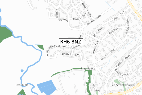 RH6 8NZ map - large scale - OS Open Zoomstack (Ordnance Survey)