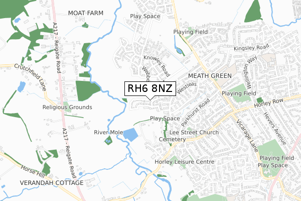 RH6 8NZ map - small scale - OS Open Zoomstack (Ordnance Survey)