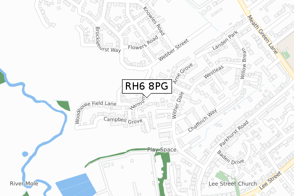 RH6 8PG map - large scale - OS Open Zoomstack (Ordnance Survey)