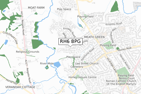 RH6 8PG map - small scale - OS Open Zoomstack (Ordnance Survey)