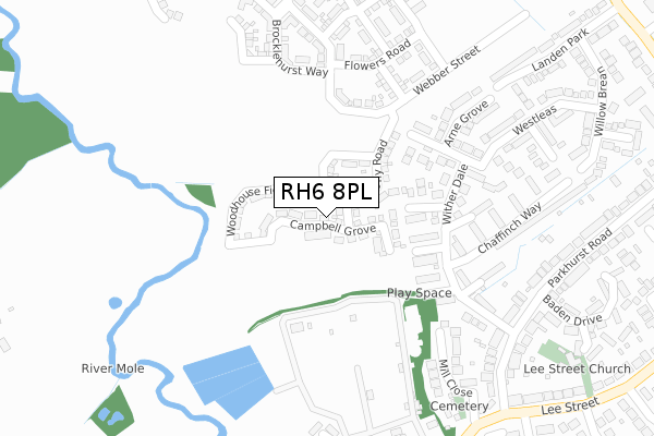 RH6 8PL map - large scale - OS Open Zoomstack (Ordnance Survey)