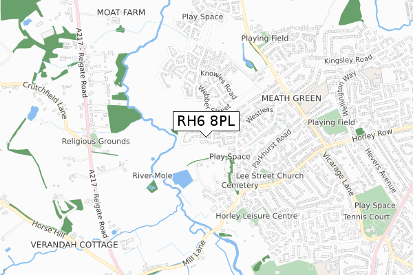 RH6 8PL map - small scale - OS Open Zoomstack (Ordnance Survey)