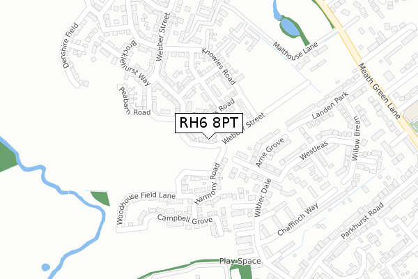 RH6 8PT map - large scale - OS Open Zoomstack (Ordnance Survey)