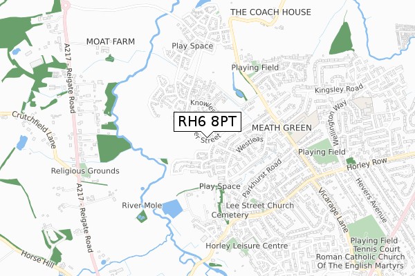 RH6 8PT map - small scale - OS Open Zoomstack (Ordnance Survey)