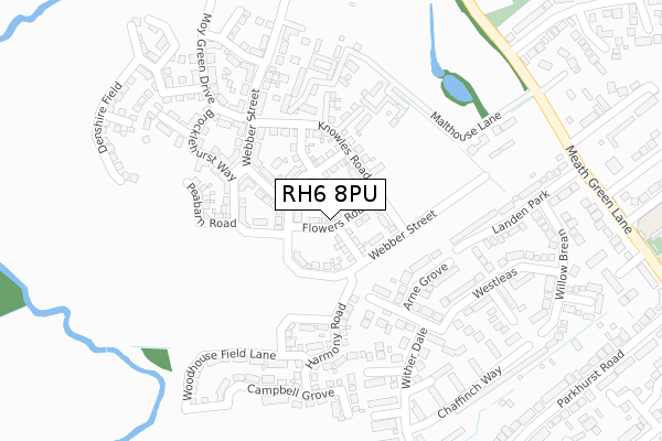 RH6 8PU map - large scale - OS Open Zoomstack (Ordnance Survey)