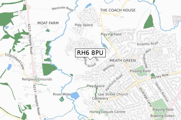 RH6 8PU map - small scale - OS Open Zoomstack (Ordnance Survey)