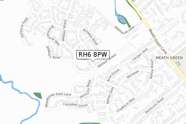 RH6 8PW map - large scale - OS Open Zoomstack (Ordnance Survey)