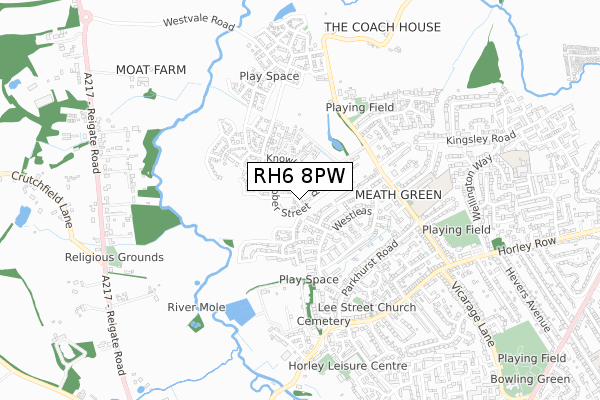 RH6 8PW map - small scale - OS Open Zoomstack (Ordnance Survey)