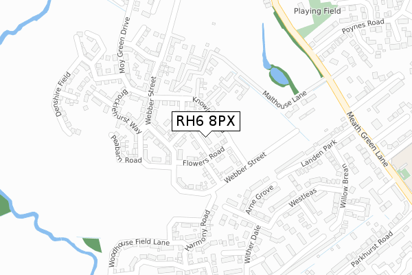 RH6 8PX map - large scale - OS Open Zoomstack (Ordnance Survey)