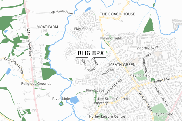 RH6 8PX map - small scale - OS Open Zoomstack (Ordnance Survey)