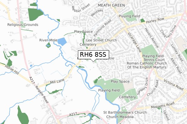 RH6 8SS map - small scale - OS Open Zoomstack (Ordnance Survey)