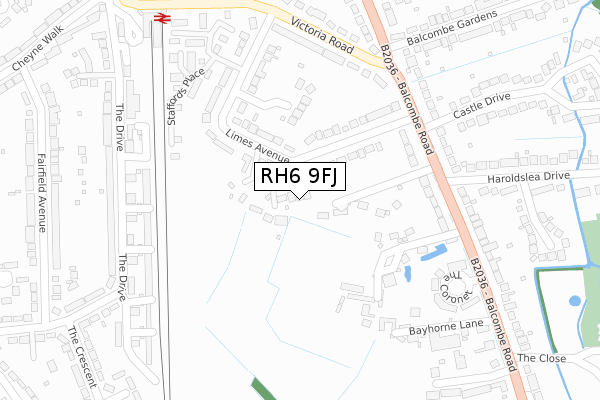 RH6 9FJ map - large scale - OS Open Zoomstack (Ordnance Survey)