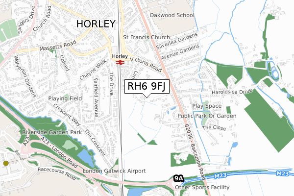 RH6 9FJ map - small scale - OS Open Zoomstack (Ordnance Survey)