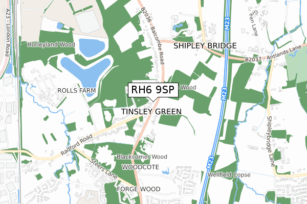 RH6 9SP map - small scale - OS Open Zoomstack (Ordnance Survey)