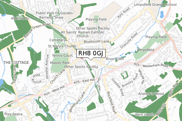 RH8 0GJ map - small scale - OS Open Zoomstack (Ordnance Survey)