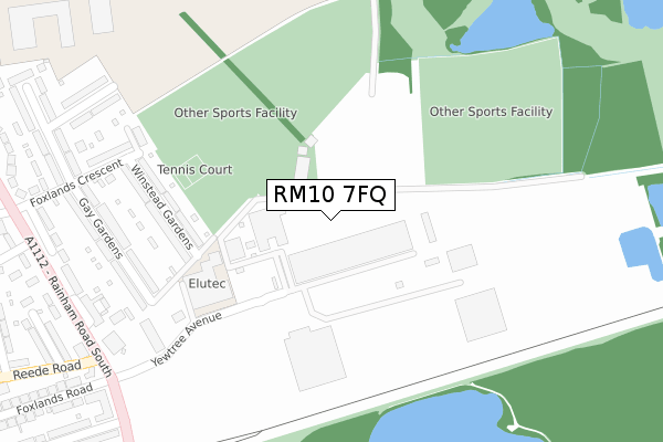 RM10 7FQ map - large scale - OS Open Zoomstack (Ordnance Survey)