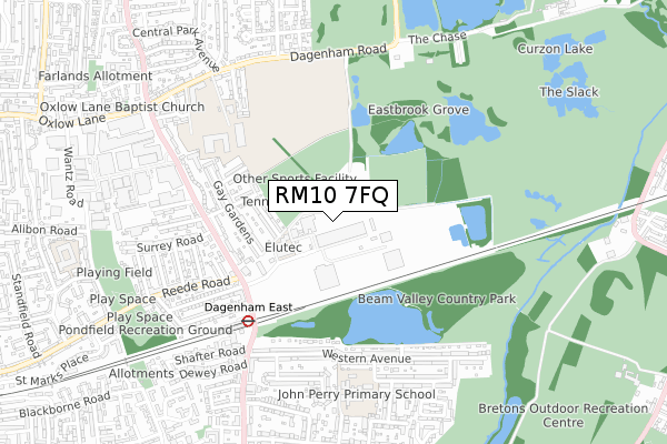 RM10 7FQ map - small scale - OS Open Zoomstack (Ordnance Survey)