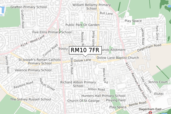 RM10 7FR map - small scale - OS Open Zoomstack (Ordnance Survey)