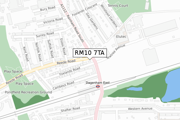 RM10 7TA map - large scale - OS Open Zoomstack (Ordnance Survey)