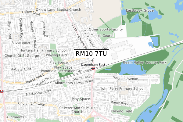 RM10 7TU map - small scale - OS Open Zoomstack (Ordnance Survey)